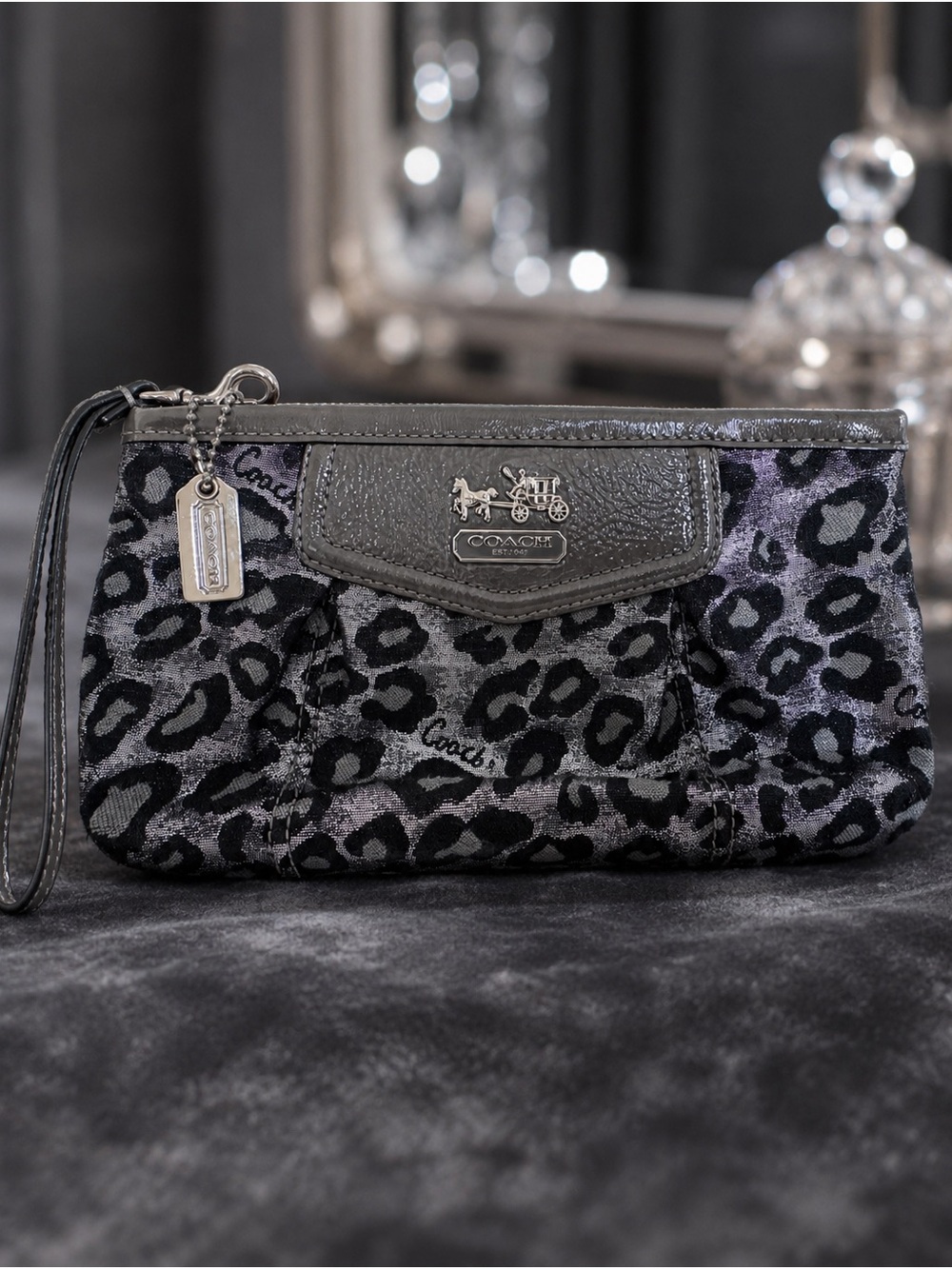 Coach Madison Ocelot Large Pleated Wristlet Metallic Leopard Print Y2K Clutch